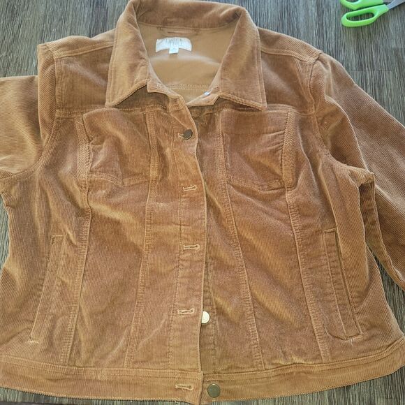 Time and Tru Corduroy Jacket Womens XL Brown Button Up Pockets Stretch - Picture 2 of 5
